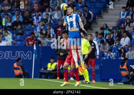 Cornella, Spanien. 30. April 2023. CORNELLA, SPANIEN - 30. APRIL: Joselu von RCD Espanyol während des Spiels La Liga zwischen RCD Espanyol und Getafe CF im RCDE-Stadion am 30. April 2023 in Cornella, Spanien (Kreditbild: © Gerard Franco/DAX via ZUMA Press Wire) NUR REDAKTIONELLE VERWENDUNG! Nicht für den kommerziellen GEBRAUCH! Stockfoto