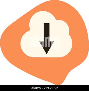 Schwarzer Pfeil auf weißer Wolke. Vektordarstellung von Cloud-Speicher und Hosting im Cartoon-Stil auf orangefarbenem Hintergrund Stock Vektor