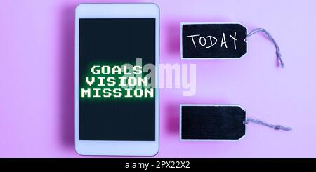 Inspiration zeigt die Ziele Vision Mission und den praktischen Planungsprozess des Geschäftsansatzes, der der Community-Gruppe hilft Stockfoto