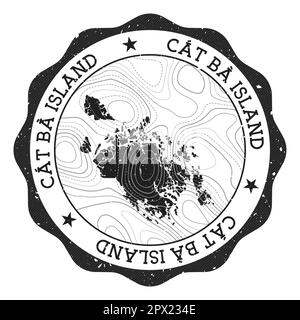 Outdoor-Stempel auf der Insel Cat Ba. Runder Aufkleber mit Karte mit topografischen Isolinien. Vektordarstellung. Kann als Abzeichen, Logo, Label, Aufkleber verwendet werden Stock Vektor