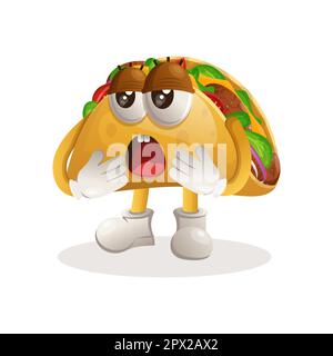 Süßes Taco-Maskottchen mit gelangweiltem Gesichtsausdruck. Perfekt für Lebensmittelgeschäfte, kleine Unternehmen oder E-Commerce, Merchandise und Aufkleber, Werbebanner, Lebensmittelbewertung b Stock Vektor