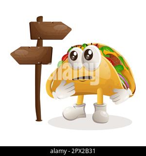 Süßer Taco, der eine Entscheidung trifft. Perfekt für Lebensmittelgeschäfte, kleine Unternehmen oder E-Commerce, Merchandise und Aufkleber, Bannerwerbung, Blog zur Lebensmittelbewertung oder Vlog c Stock Vektor