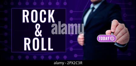 Textunterschrift präsentiert Rock Roll, Konzeptfotomusik Typ der beliebten Tanzmusik mit kräftigem Beat Sound Stockfoto