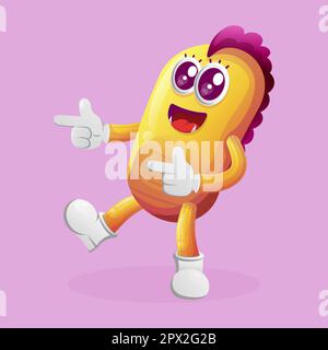 Süßes gelbes Monster verspielt mit spitzen Händen. Perfekt für Kinder, kleine Unternehmen oder E-Commerce, Merchandise und Aufkleber, Werbebanner, Blog oder Vlog Stock Vektor