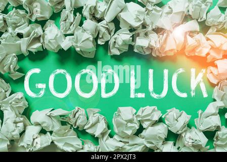 Handschrift Text viel Glück, Konzept bedeutet ein positives Glück oder ein glückliches Ergebnis, das eine Person haben kann Stockfoto