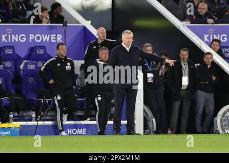 Leicester, Großbritannien. 1. Mai 2023Leicester Dean Smith Punkte während des Premier League-Spiels zwischen Leicester City und Everton im King Power Stadium in Leicester am Montag, den 1. Mai 2023. (Foto: James Holyoak | MI News) Guthaben: MI News & Sport /Alamy Live News Stockfoto