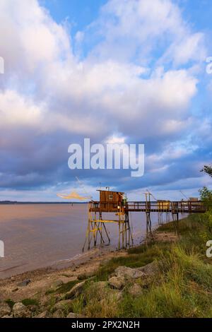 Traditionelle Fischerhütte am Fluss Gironde, Bordeaux, Aquitanien, Frankreich Stockfoto