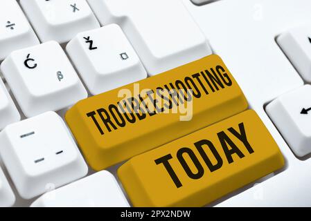 Schreiben Text anzeigen Fehlerbehebung, Geschäftsidee Es ist ein Akt der Untersuchung oder des Umgangs mit den Problemen aufgetreten Stockfoto