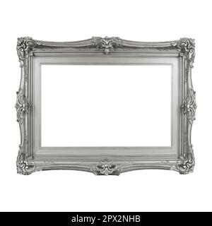 Rechteckiger Rahmen klassischer, ausgewaschener, schäbiger, eleganter Silber-Stil mit horizontaler Struktur und Prägung Stockfoto