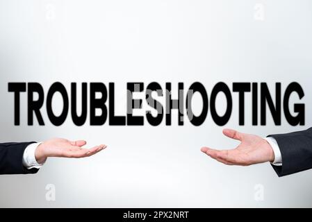 Textzeichen mit Fehlersuche, konzeptionelles Foto eine Untersuchung oder Behandlung der Probleme ist aufgetreten Stockfoto