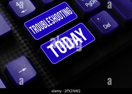 Handgeschriebenes Schild Fehlerbehebung, Internetkonzept eine Untersuchung oder Behandlung der Probleme ist aufgetreten Stockfoto