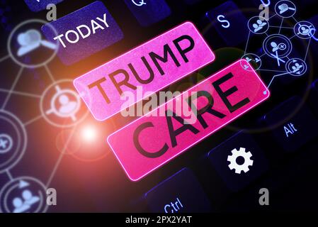 Textunterschrift präsentiert Trump Care, Word Writed on bezieht sich auf die Ersetzung des Affordable Care Act in den usa Stockfoto