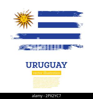 Uruguay-Flagge mit Pinselstrichen. Vektordarstellung. Unabhängigkeitstag. Stock Vektor