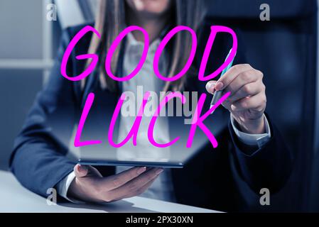 Inspiration zeigt Zeichen viel Glück, Konzept bedeutet ein positives Glück oder ein glückliches Ergebnis, das eine Person haben kann Stockfoto