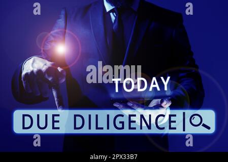 Inspiration mit Due-Diligence-Zeichen, Geschäftskonzept Vermeiden Sie, anderen Unternehmenseigentum für eine Vereinbarung zu schaden Stockfoto