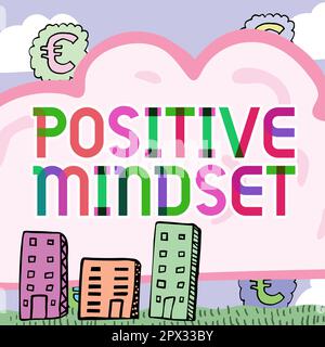 Zeichen mit positiver Einstellung, Business zeigt eine mentale und emotionale Einstellung, die sich auf die positive Seite konzentriert Stockfoto