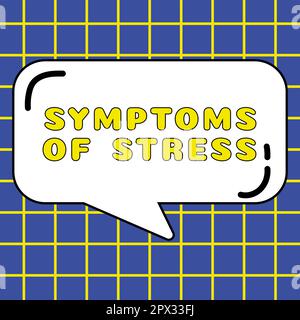 Text zeigt Inspirationssymptome von Stress, Wort geschrieben auf als Symptom oder Zeichen vor allem von etwas unerwünschtem Stockfoto