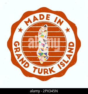 Hergestellt in Grand Turk Island. Runder Inselstempel. Siegel von Grand Turk Island mit Randform. Vintage-Abzeichen mit kreisförmigem Text und Sternen. Stock Vektor