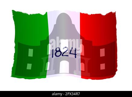 Die Flagge asused in der Schlacht von Alamo mit Outline und winken Stockfoto