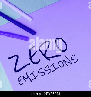 Handgeschriebener Text „Zero Emission, Internet Concept emittiert keine umweltschädlichen Abfallprodukte“ Stockfoto