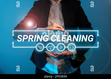 Textüberschrift Präsentation Frühjahrsputz, Business-Präsentation gründliche Reinigung im Frühling Stockfoto