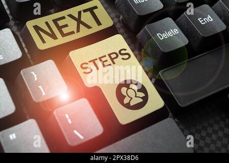 Text mit Inspiration Nächste Schritte, Geschäftsübersicht Anzahl der Prozesse, die nach der aktuellen Planung erstellt werden Stockfoto