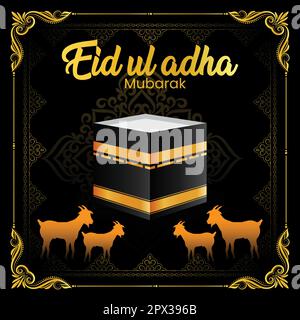 Eid Adha Mubarak Grußdesign mit arabisch-islamischer Kalligraphie und einem neuen Modell islamischer Verzierung modernes Konzept. vektordarstellung Stock Vektor