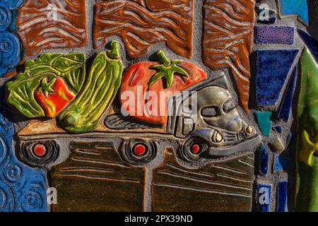 Details der Fliesenarbeiten von Cassandra Reid und Lehrlingen im Albuquerque Convention Center, New Mexico Stockfoto