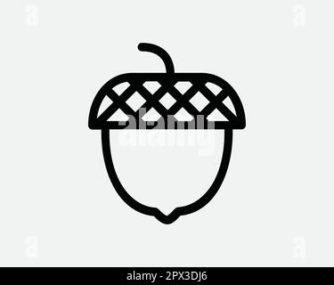Acorn Outline Nut Fruit Herbstsaison Schwarze und weiße Linie Symbol Zeichen Symbol Vector Artwork Clipart Illustration Stock Vektor