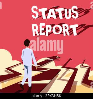 Textzeichen mit Statusbericht, Word für Aktualisierung Zusammenfassung der Situationen für einen bestimmten Zeitraum Stockfoto