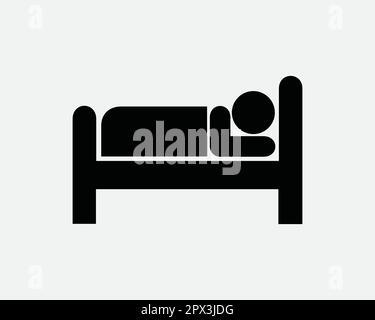 Symbol Für Ruhemodus. Ein Mann schläft ein Nickerchen, ruht sich im Hotel Motel Bett Schlafzimmer Zimmer Nacht Symbol Schild Kunstwerk Grafik Illustration Clipart Vektor Stock Vektor