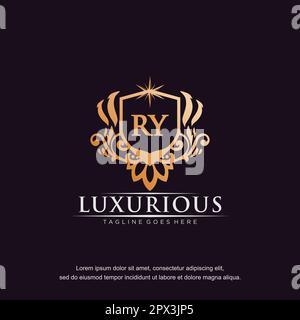RY Anfangsbuchstabe Luxus Ziergegenstand Gold Monogramm Logo-Vorlage Vektor. Stock Vektor