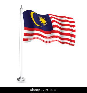 Malaysische Flagge. Isolierte realistische Wellenflagge des Landes Malaysia auf Flaggenmast. Vektordarstellung. Stock Vektor