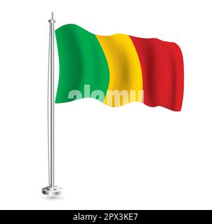 Mali-Flagge. Isolierte realistische Wellenflagge des Landes Mali am Flaggenmast. Vektordarstellung. Stock Vektor