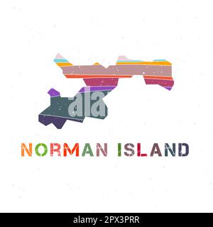 Norman Island Kartendesign. Form der Insel mit wunderschönen geometrischen Wellen und Grunge-Textur. Attraktive Vektordarstellung. Stock Vektor