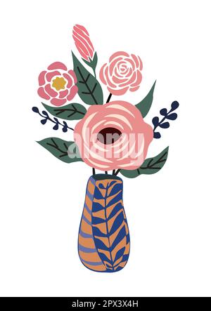 Wunderschöne blühende Blumen in Vase Vektor isoliert. Stock Vektor