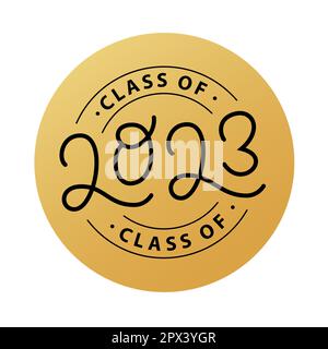 Absolvent 2023. Klasse von 2023. Beschriftung Logo-Stempel „Graduation“. Vektordarstellung. Vorlage für Abschlussdesign, Party, Gymnasium- oder Hochschulabschluss Stock Vektor