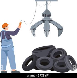 Recycling und Sortieren von Müll auf Fabrik, Reifen Stock Vektor