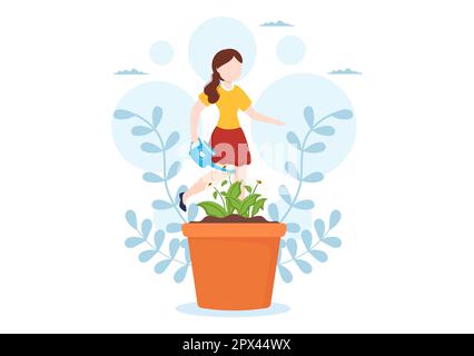 Persönliche Entwicklung mit Menschen, die mentale Probleme, Wachstum und Selbstverbesserung entwickeln, wie eine Anlage in flachem Cartoon handgezeichnete Vorlagen Illustration Stockfoto