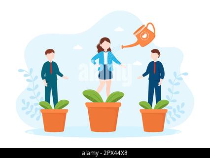 Persönliche Entwicklung mit Menschen, die mentale Probleme, Wachstum und Selbstverbesserung entwickeln, wie eine Anlage in flachem Cartoon handgezeichnete Vorlagen Illustration Stockfoto