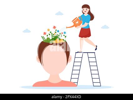 Persönliche Entwicklung mit Menschen, die mentale Probleme, Wachstum und Selbstverbesserung entwickeln, wie eine Anlage in flachem Cartoon handgezeichnete Vorlagen Illustration Stockfoto