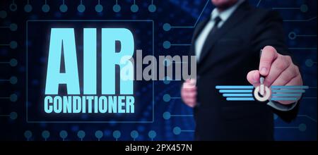 Schild mit Klimaanlage, Business-Approach-Gerät zum Waschen von Luft und zur Regelung von Luftfeuchtigkeit und Temperatur Stockfoto
