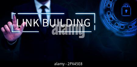 Konzeptionelle Beschriftung Link Building, Word for SEO Term Exchange Links Acquire Hyperlinks indexiert Stockfoto