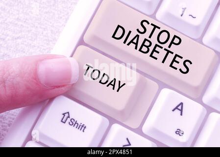 Text zeigt Inspiration Stop Diabetes, Internet Concept Blood Sugar Level is higher than normal Injizieren Insulin Stockfoto