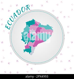 Kartendesign Ecuador. Landkarte mit Regionen in Smaragd-Amethyst-Farbpalette. Stock Vektor