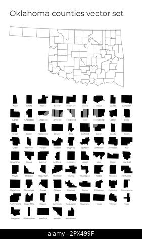 Karte von Oklahoma mit Formen von Regionen. Leere Vektorkarte des US-Bundesstaates mit Bezirken. Die Grenzen des US-Bundesstaates für Ihre Infografik. Vektordarstellung Stock Vektor