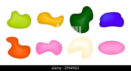 Satz dynamischer abstrakter 3D-Figuren. Verschiedene farbige geometrische Elemente mit glatter Form. Vektordarstellung. Stock Vektor