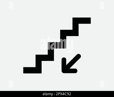 Symbol „Unten“. Pfeilpunkt Treppe Hinunter Treppe Treppe Treppe Treppe Treppe Treppenaufgang Beschilderung Schwarzes Symbol Bildmaterial Grafik Darstellung Clipart Vektor Cricut Stock Vektor