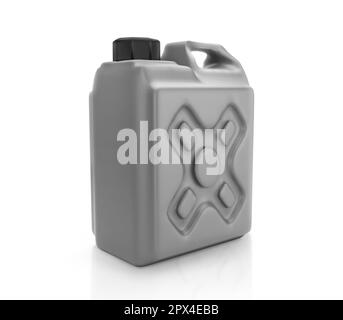 Leere Verpackung graue Plastikgallone isoliert auf weißem Hintergrund. 3D-Rendern Stockfoto