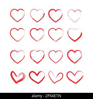 Mit der Hand zeichnen Valentinstag Hearts Kollektion Skizzen-Design, Pudel Vektorherzen runde Form für Grußkarten und Drucke Stock Vektor